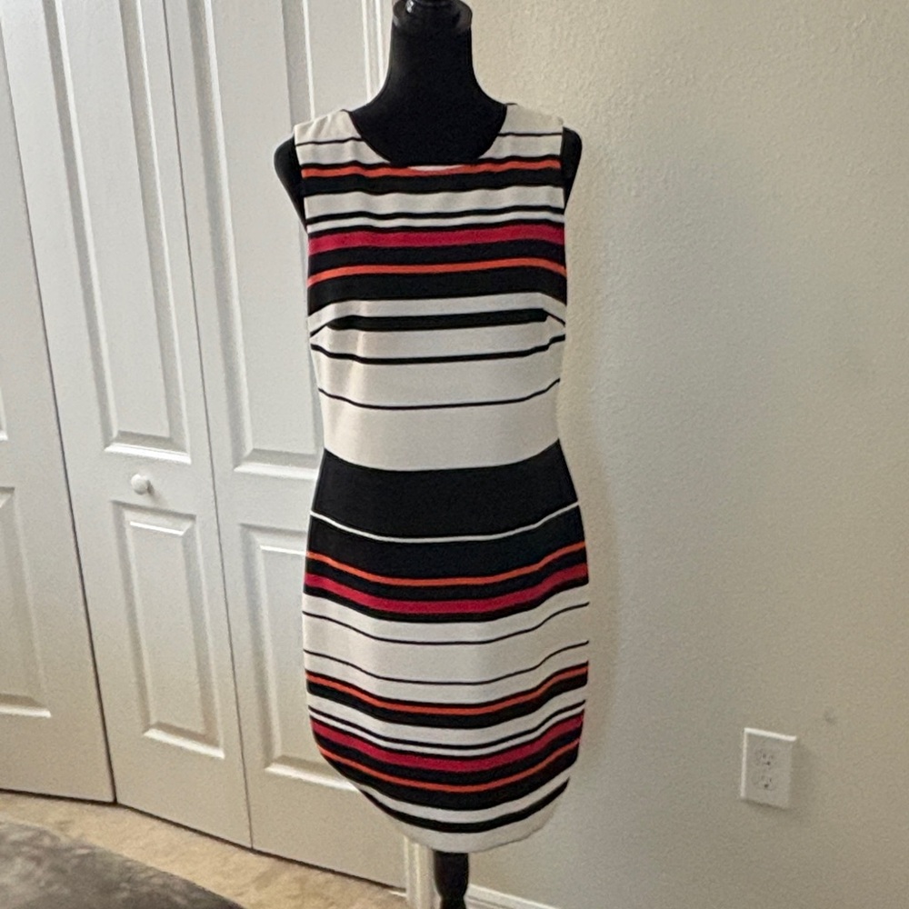 Calvin Klein Striped Mini Dress - Black, White, Red